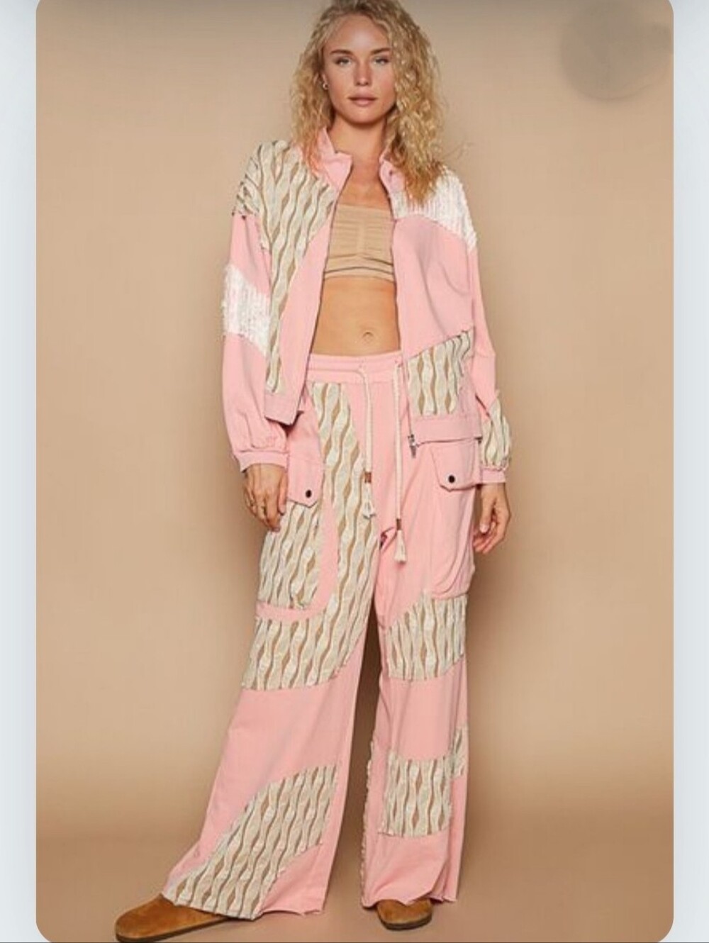 Pol Pink Patchwork Wide Leng Pants Size Small